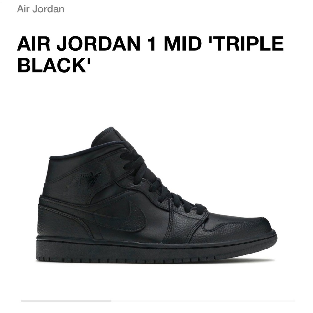 AIR JORDAN 1 MID 'TRIPLE BLACK' size 9